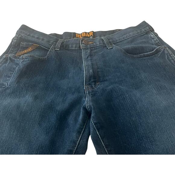 ARIAT REBAR M5 STRAIGHT SLIM HI-RISE DISTRESSED JEANS, MENS, 35X32, DENIM BLUE - Picture 3 of 12